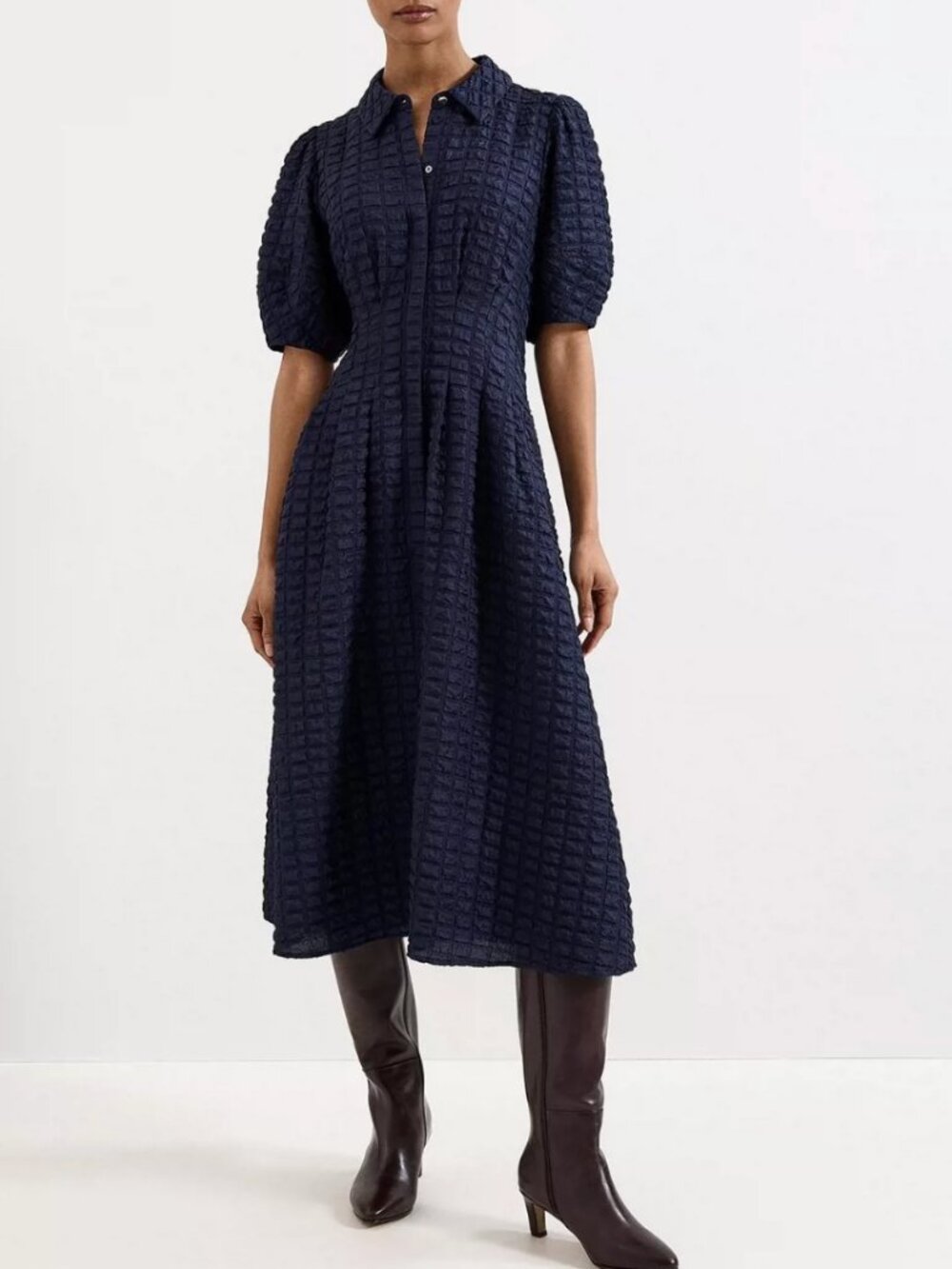 Phase Eight Yasmine Midi Dress US 4/6/8/10 Navy Blue Classic Quiet Lux